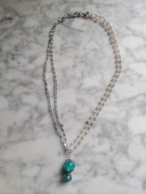 Vintage Drop Pendant Pearl Silver Necklace